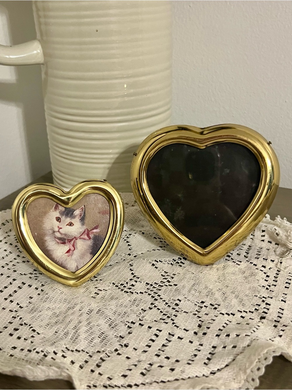 Vintage 2 Gold Heart-Shaped Picture Frames - Elegant Home Accent